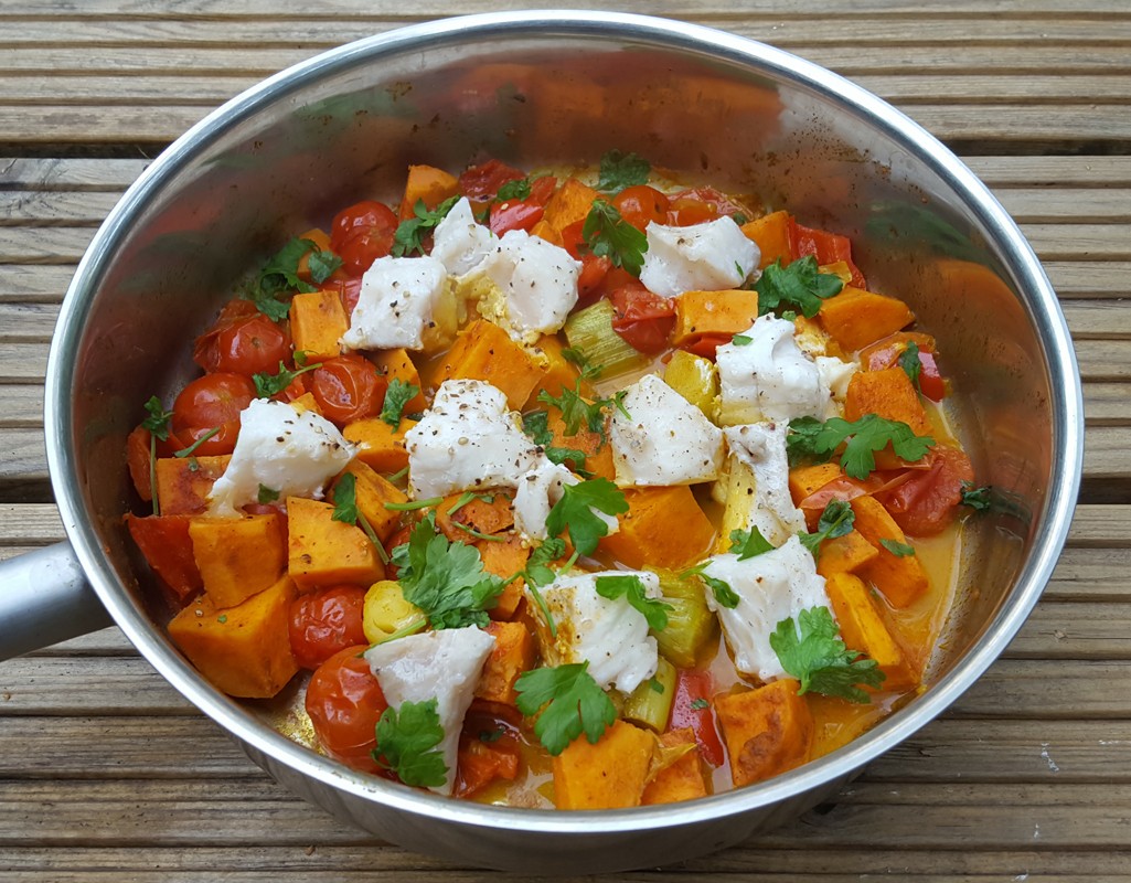 Sautéed haddock with spiced sweet potatoes