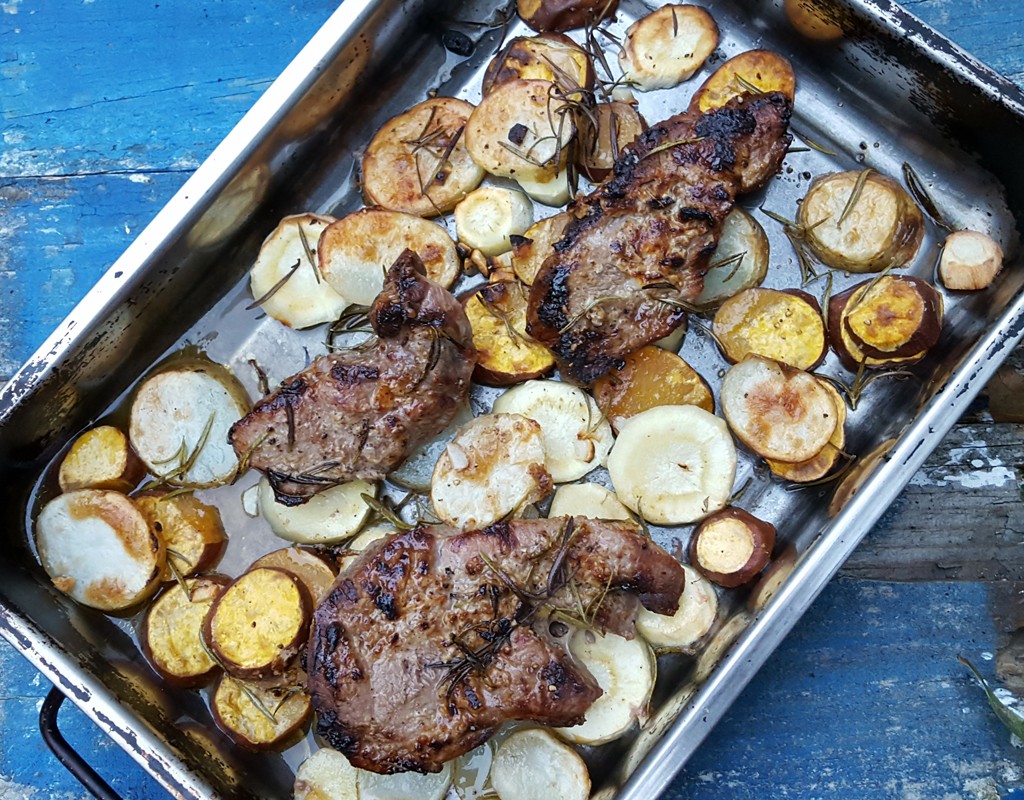 Lamb steaks with root veggies