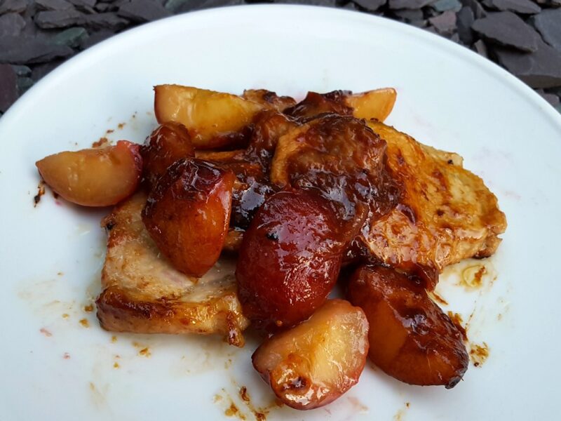 Pork chops with spiced plums