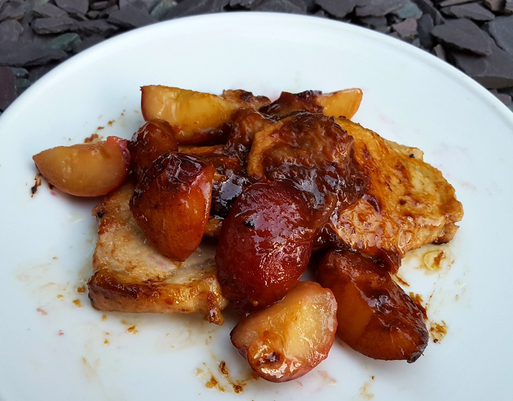 Pork chops with spiced plums