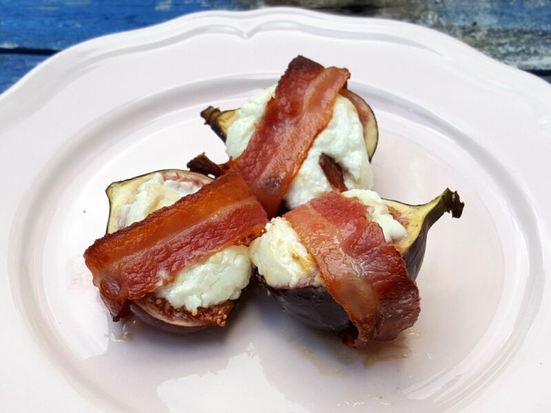 Bacon-wrapped goat's cheese stuffed figs