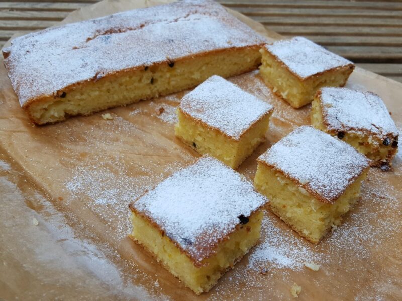 Coconut and passion fruit traybake