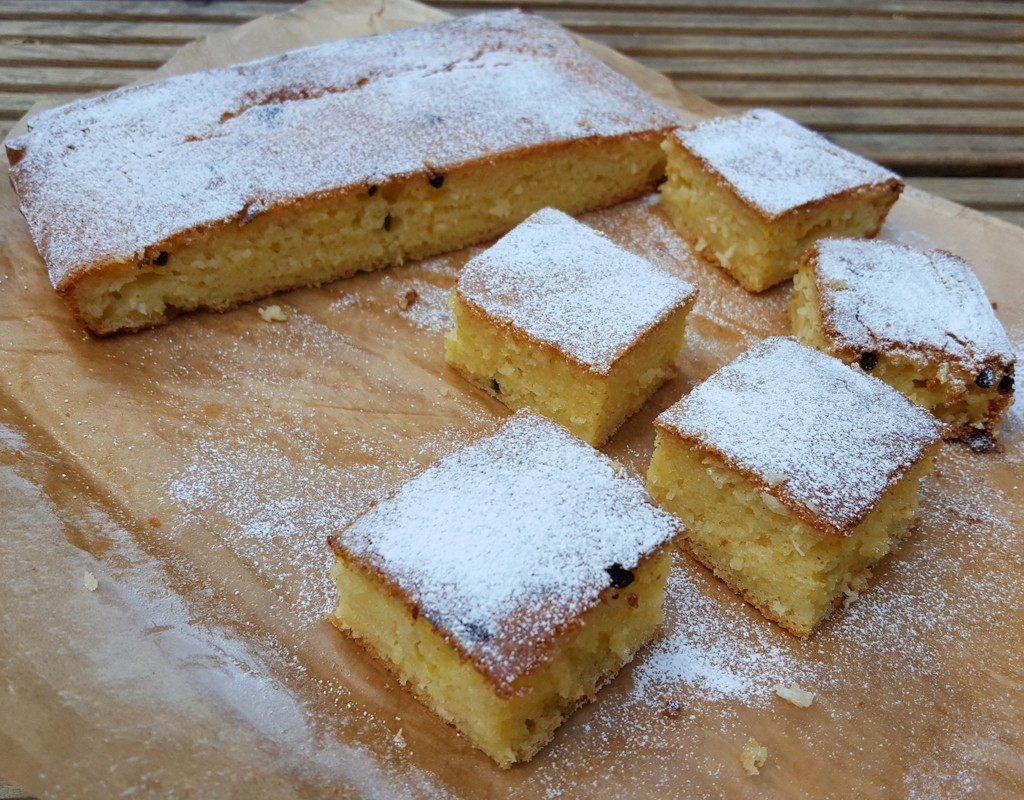 Coconut and passion fruit traybake