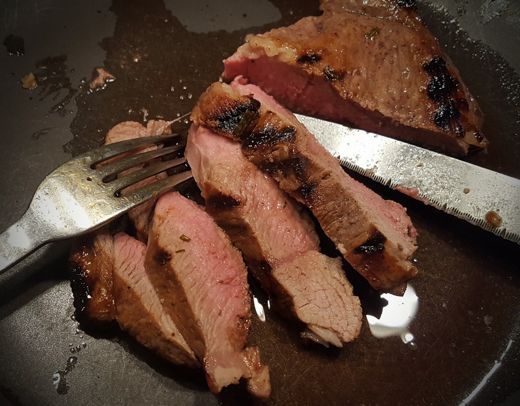 Lamb steak cooked in port