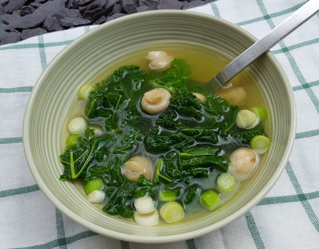 Low-cal kale and mushroom soup