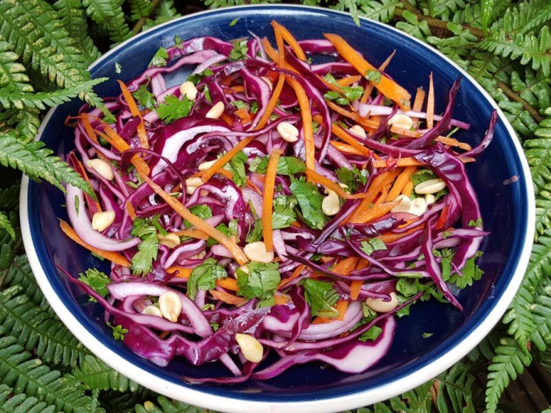 Spicy red cabbage and carrot slaw