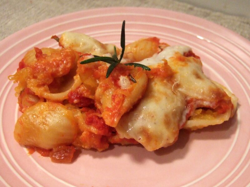 Baked pasta shells stuffed with squash