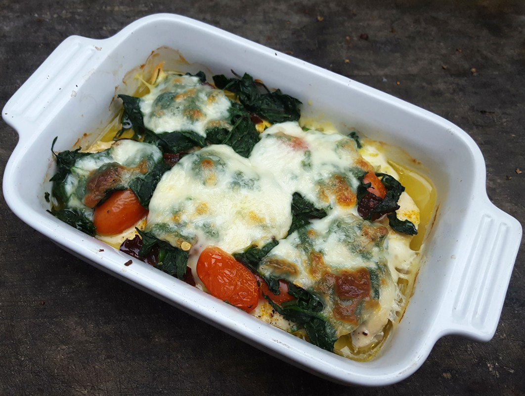 Mozzarella and spinach baked chicken breast fillets