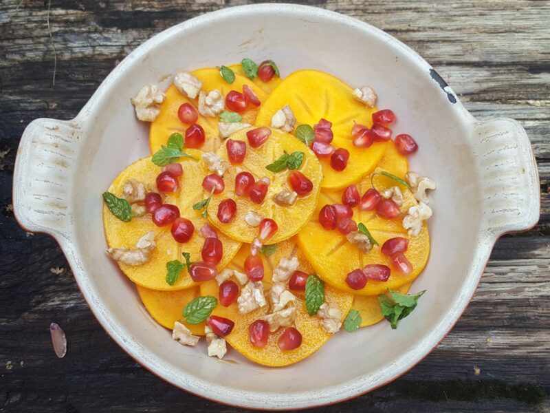 Maple baked persimmons with pomegranate