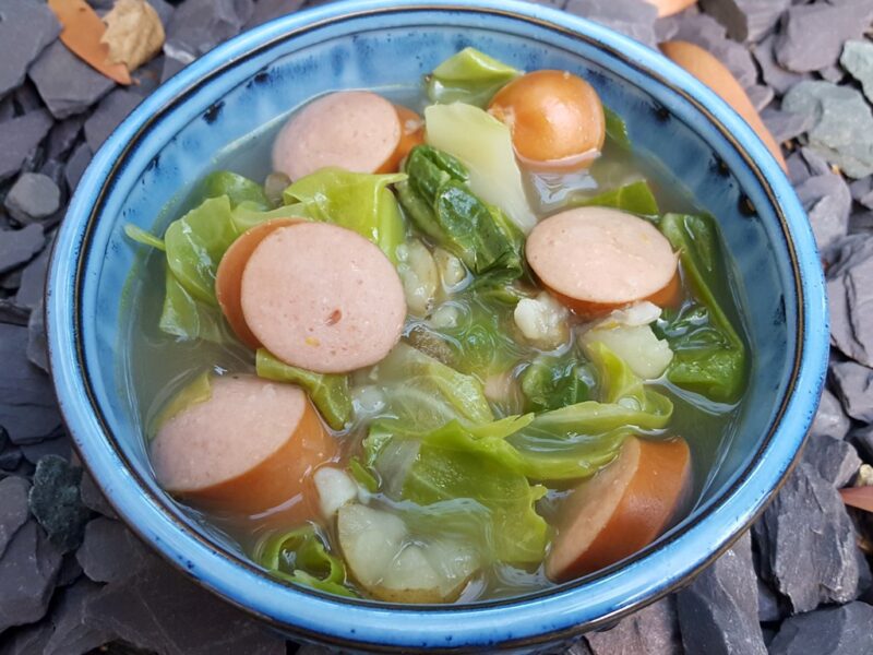 Cabbage soup with frankfurters