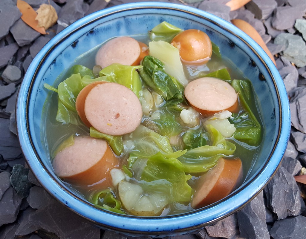 Cabbage soup with frankfurters