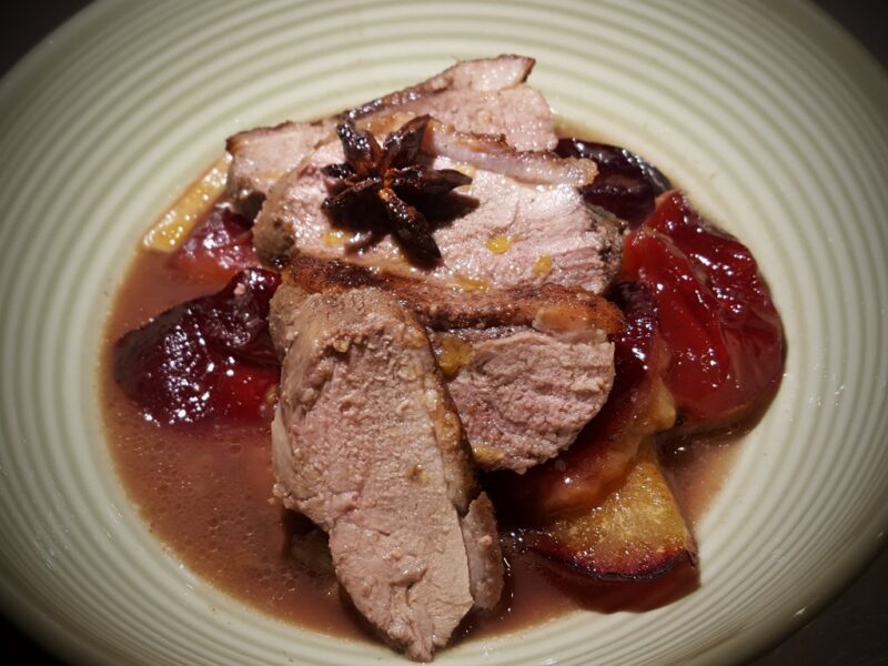 Duck breast with spiced plums