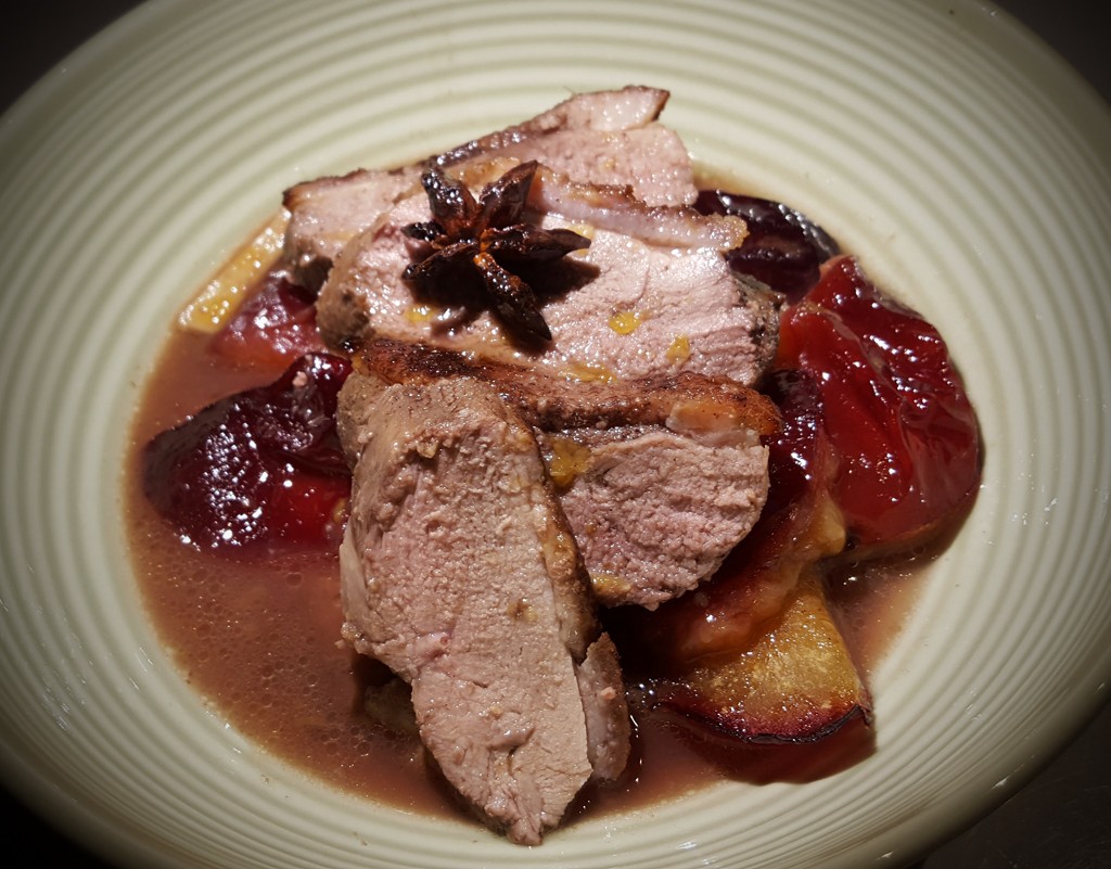 Duck breast with spiced plums