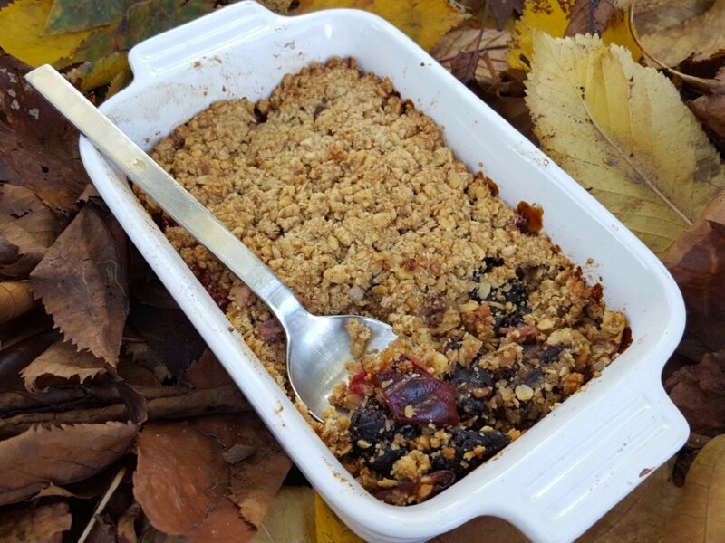 Healthy plum & prune crumble