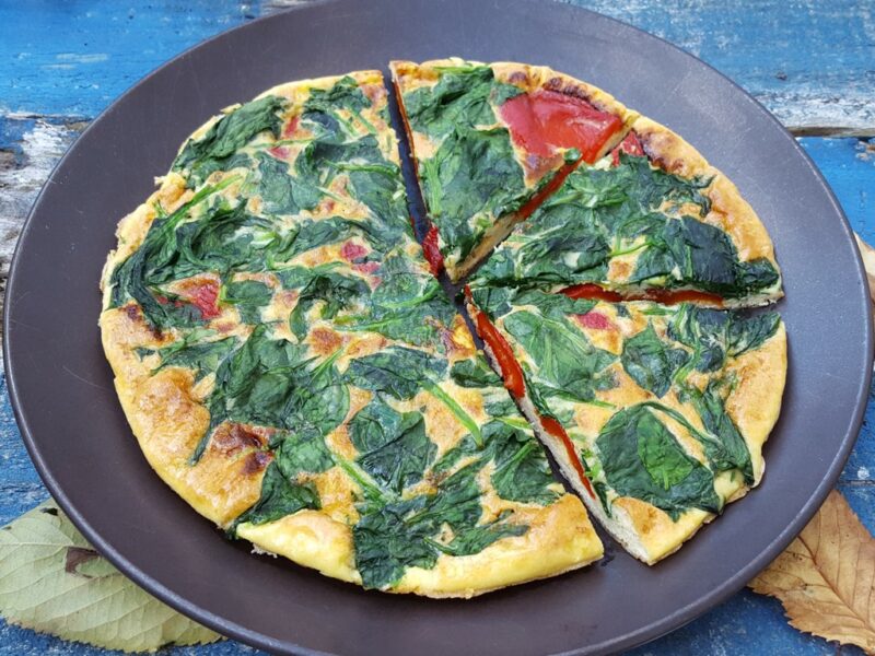 Spinach and roasted pepper frittata