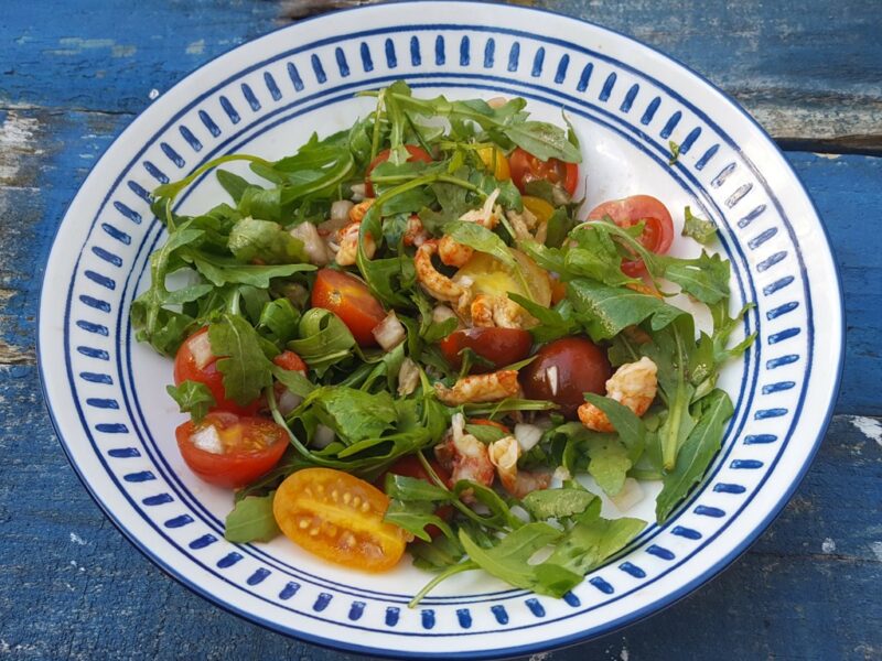 Tomato, rocket and crayfish salad