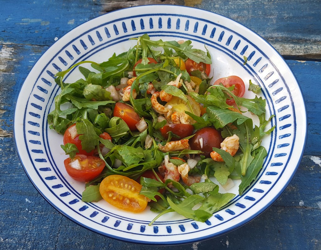 Tomato, rocket and crayfish salad