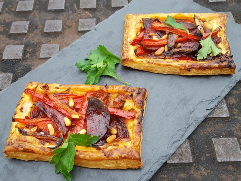 Red pepper and chorizo tarts