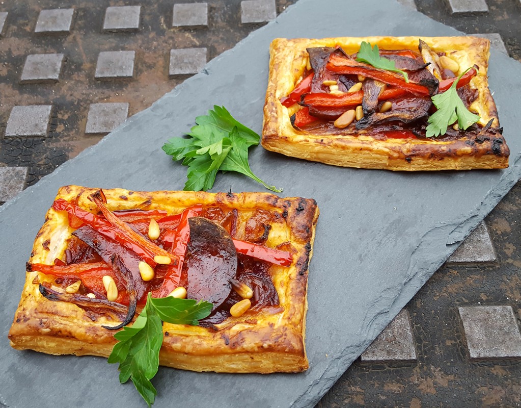 Red pepper and chorizo tarts