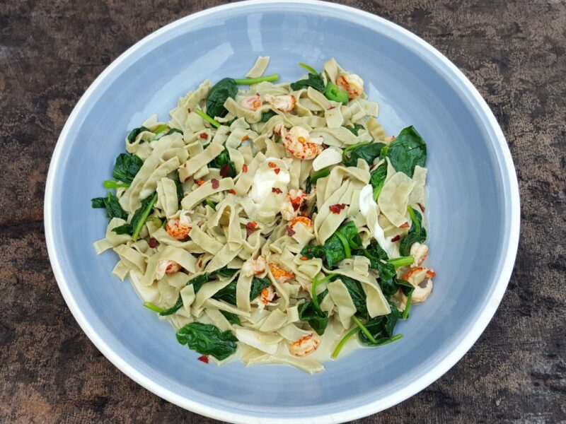 Crayfish and spinach pasta