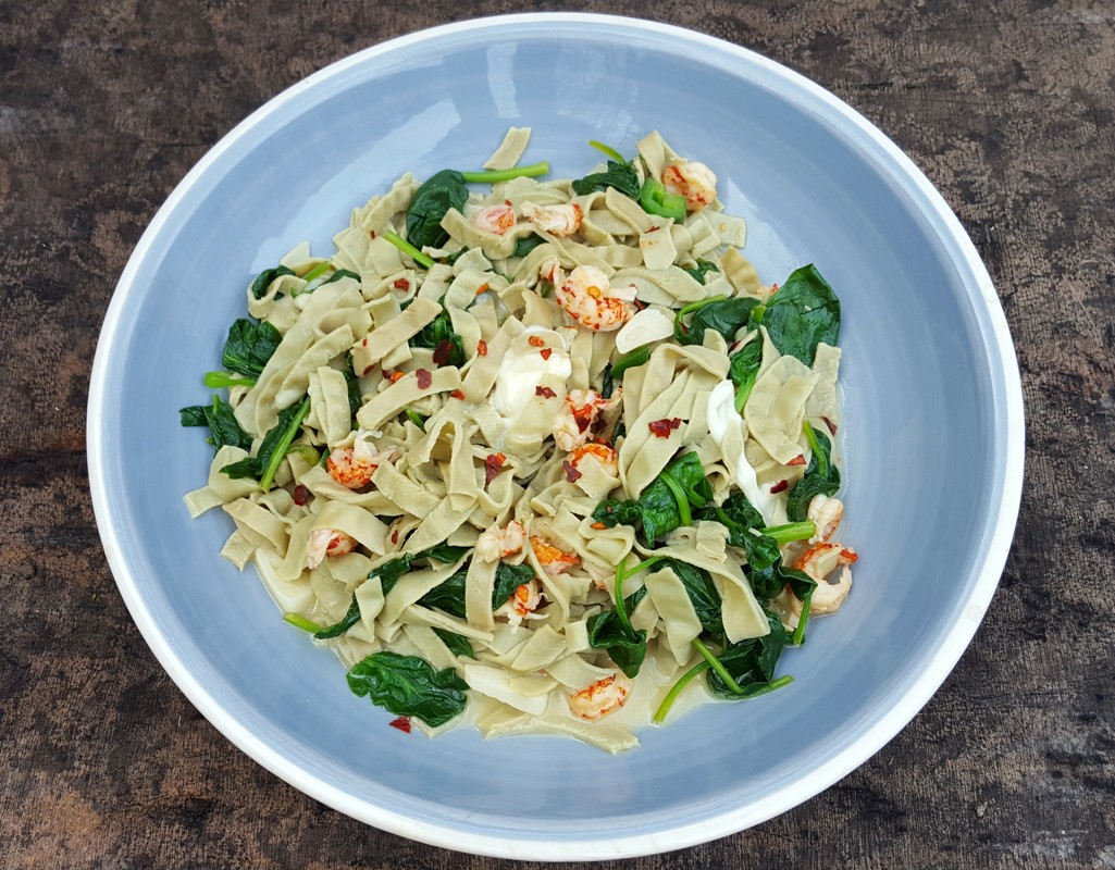 Crayfish and spinach pasta