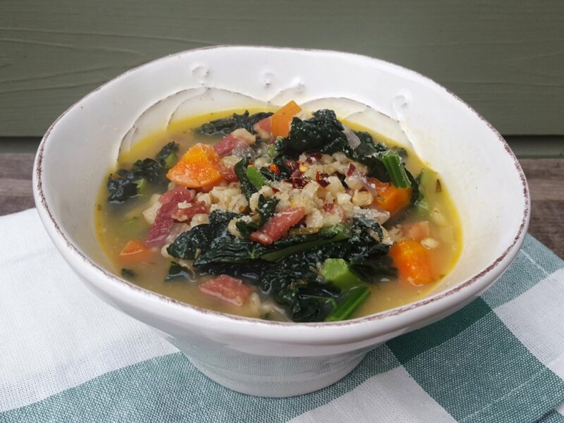 Pearl barley & black kale broth