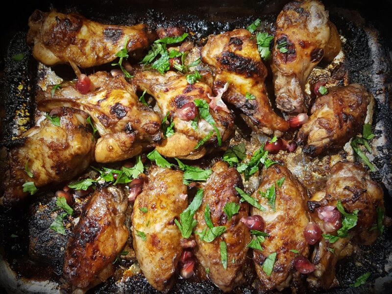 Pomegranate glazed chicken wings