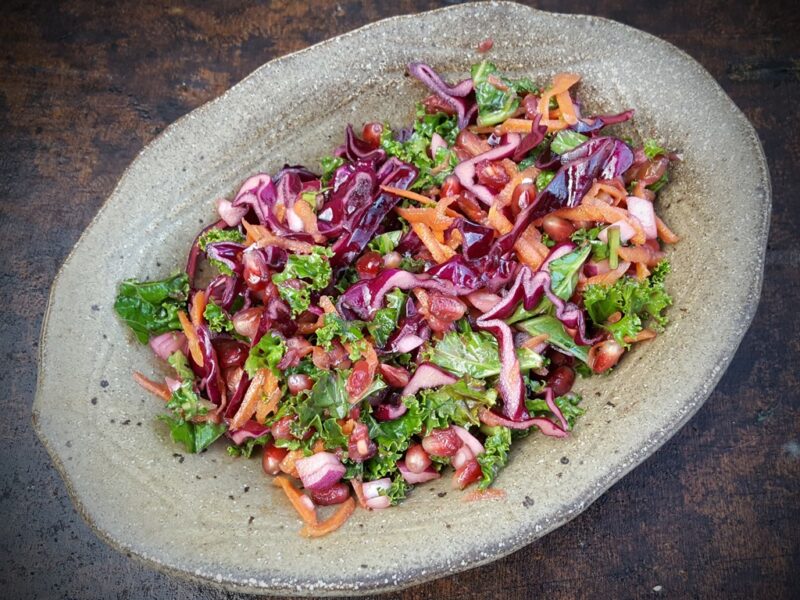 Red cabbage, kale and pomegranate slaw