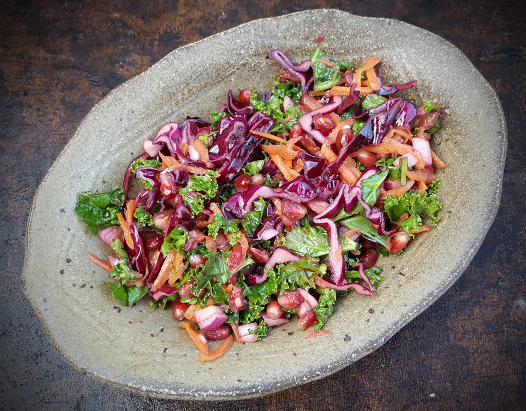 Red cabbage, kale and pomegranate slaw