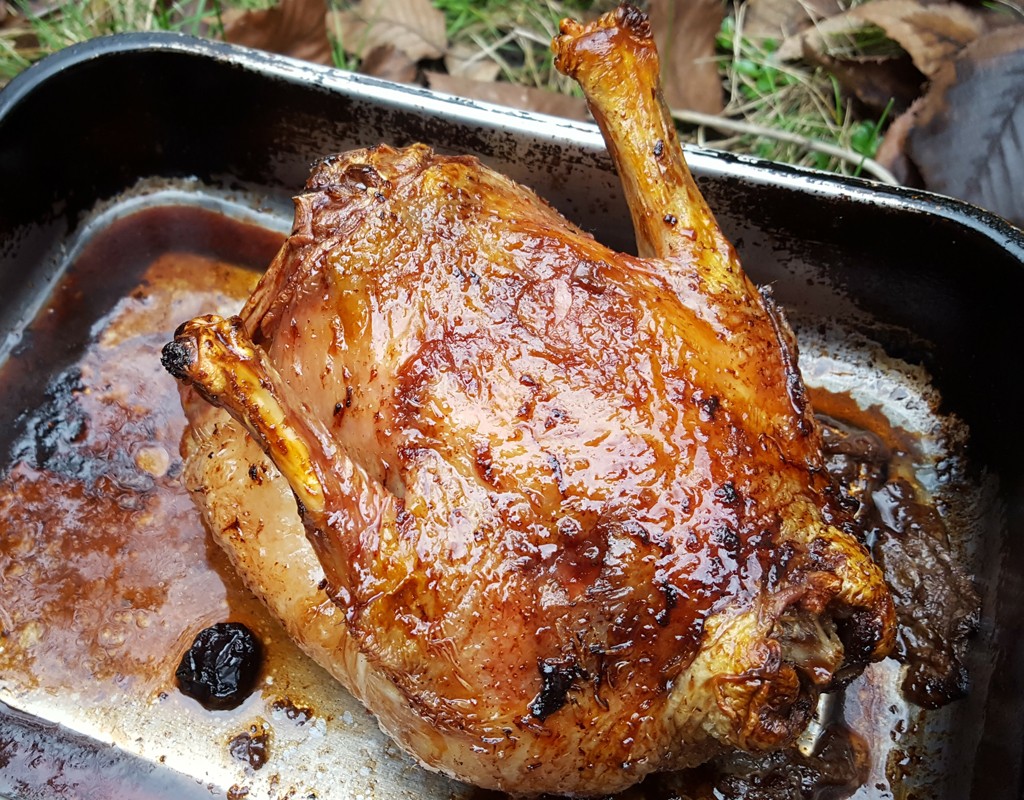 Cherry glazed roasted duck crown