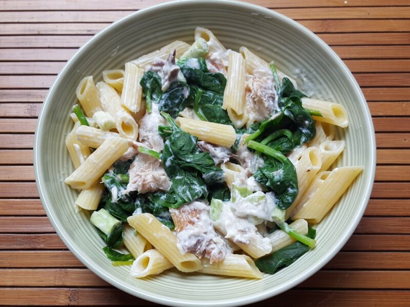 Mackerel and spinach pasta