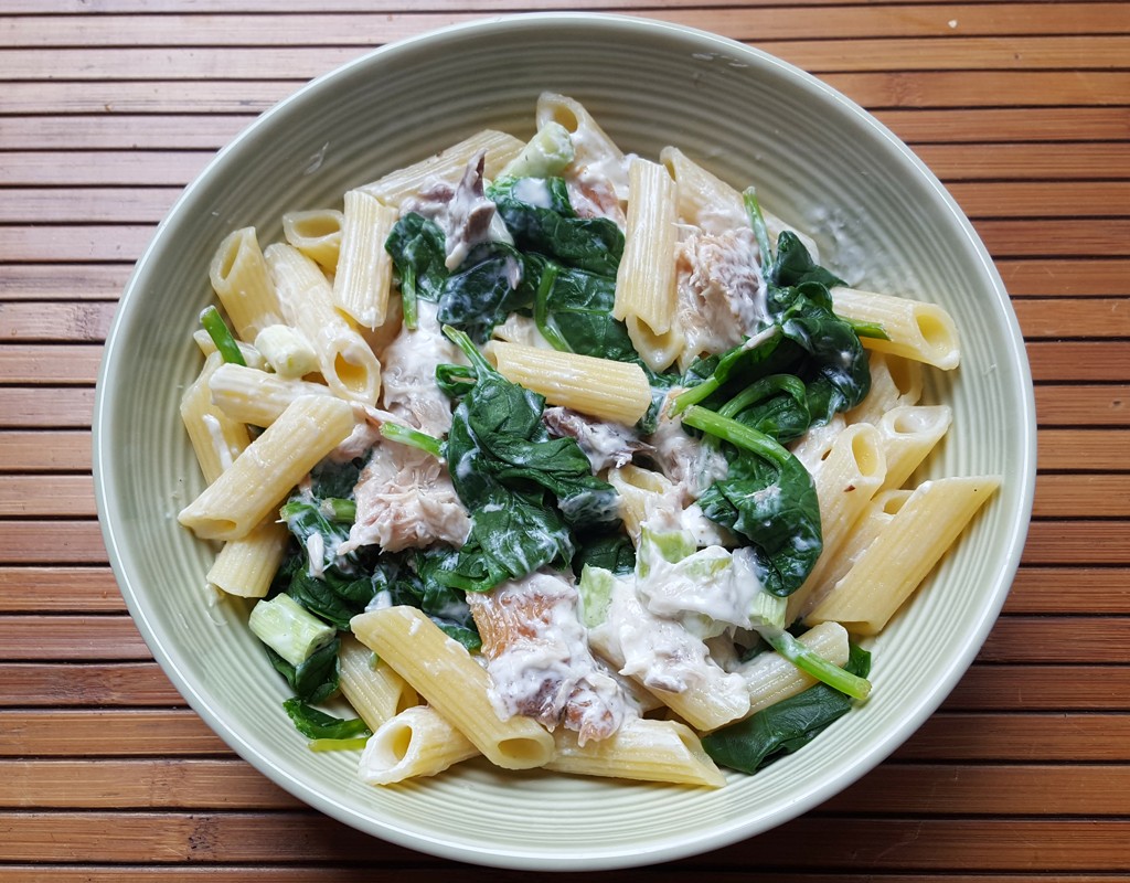 Mackerel and spinach pasta