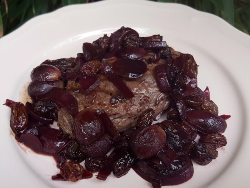 Griddled Venison Steak with Grapes