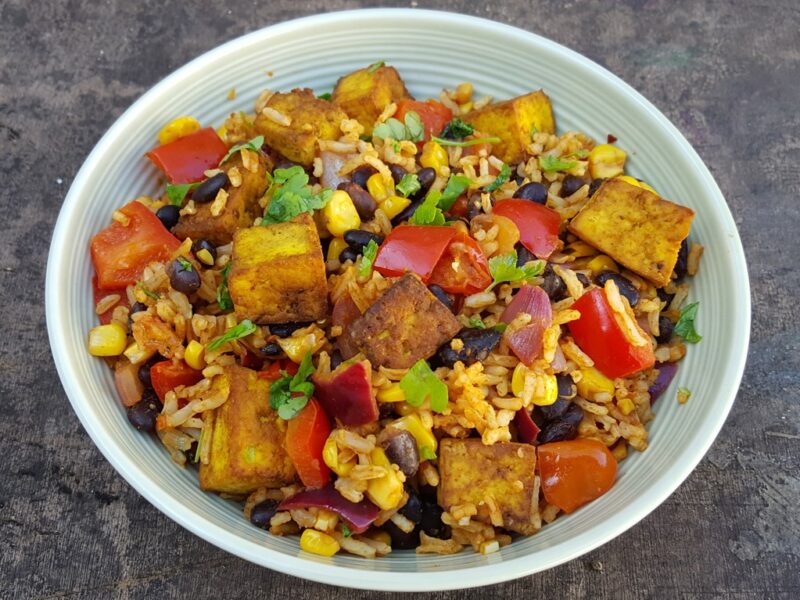 Black bean & rice salad with spiced tofu