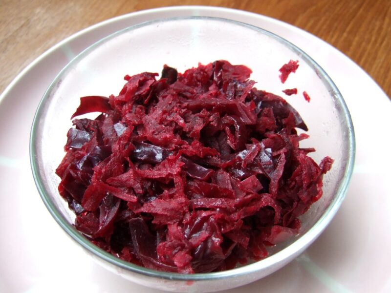 Braised red cabbage, beet and apple