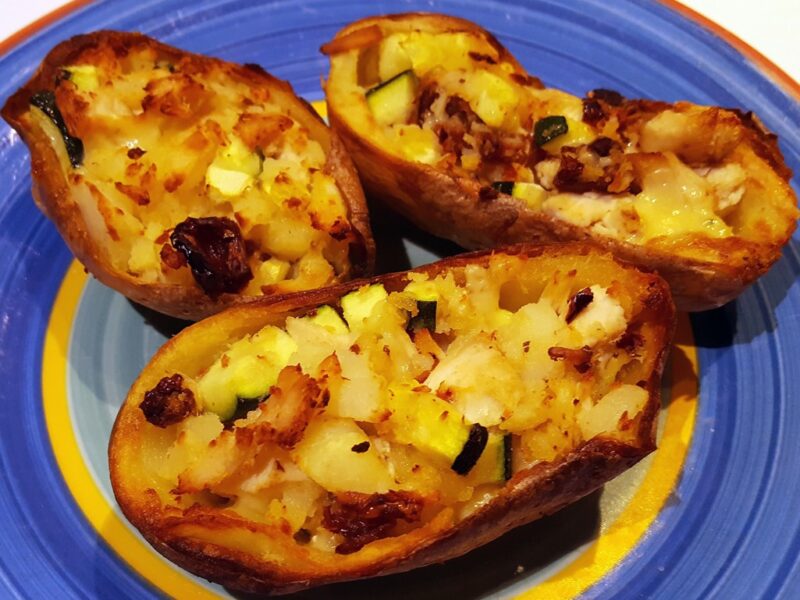 Chicken and courgette loaded potato skins