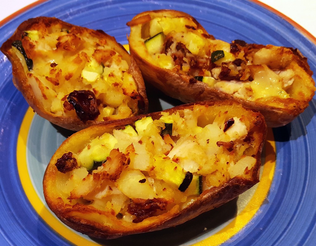 Chicken and courgette loaded potato skins