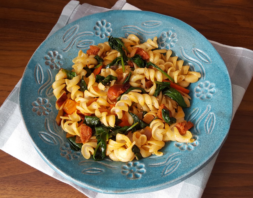 Chorizo and spinach pasta