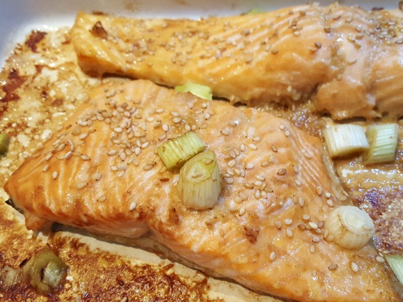 Soy baked trout fillets