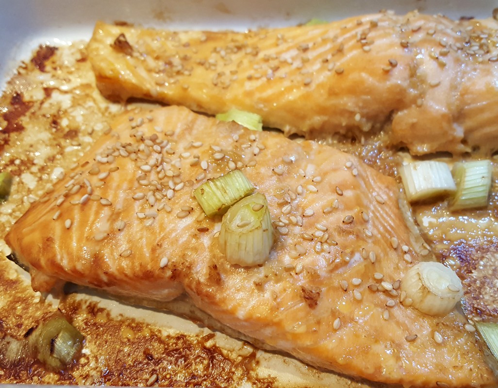 Soy baked trout fillets