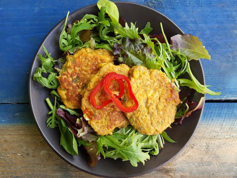 Roasted aubergine and feta fritters