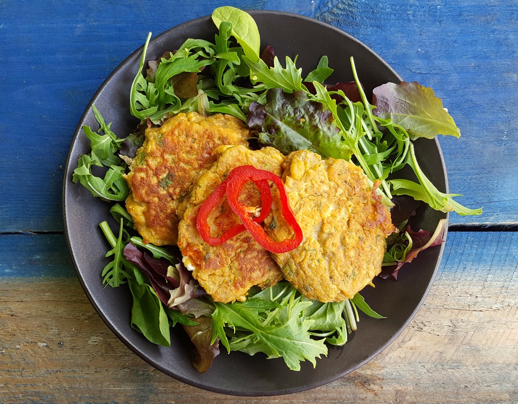 Roasted aubergine and feta fritters