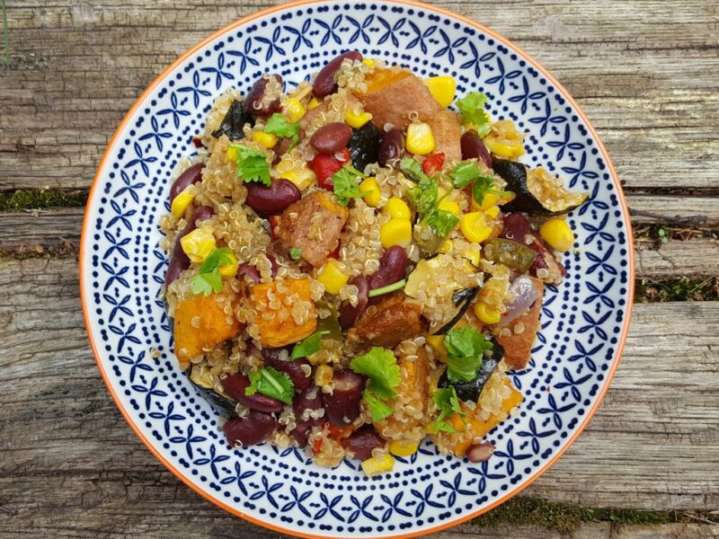 Quinoa with spicy roasted vegetables