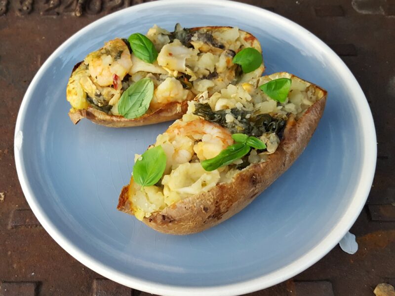 Seafood loaded potato skins