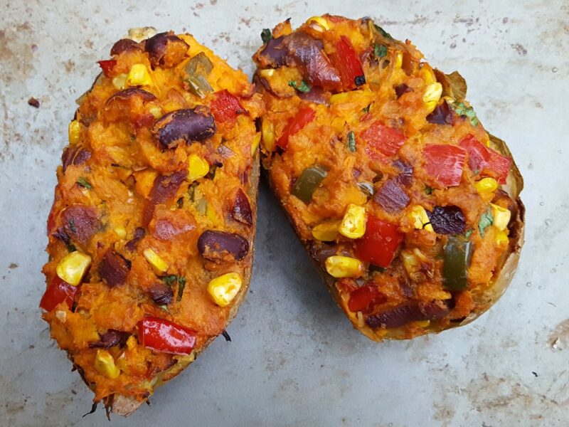 Spiced loaded sweet potato skins