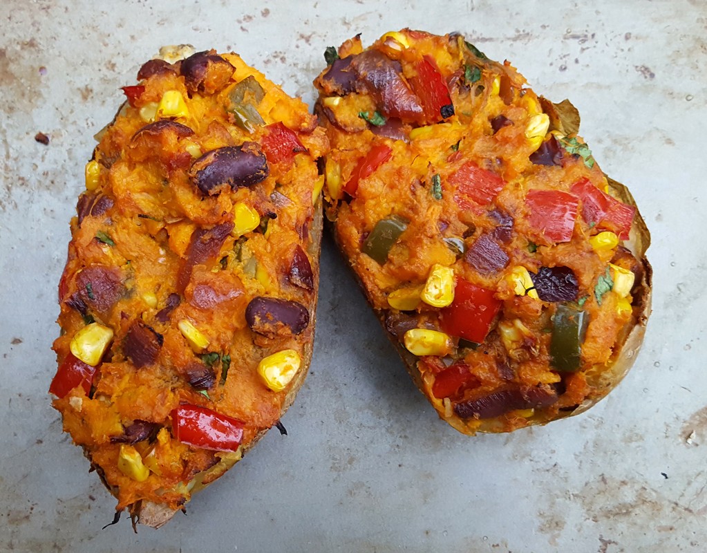 Spiced loaded sweet potato skins