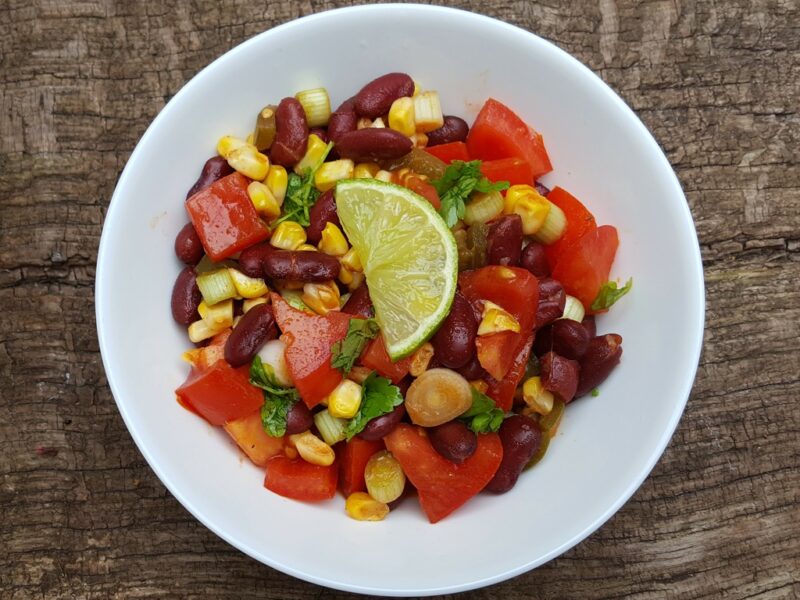 Spiced tomato, corn and kidney beans salad