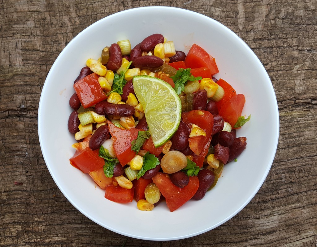 Spiced tomato, corn and kidney beans salad