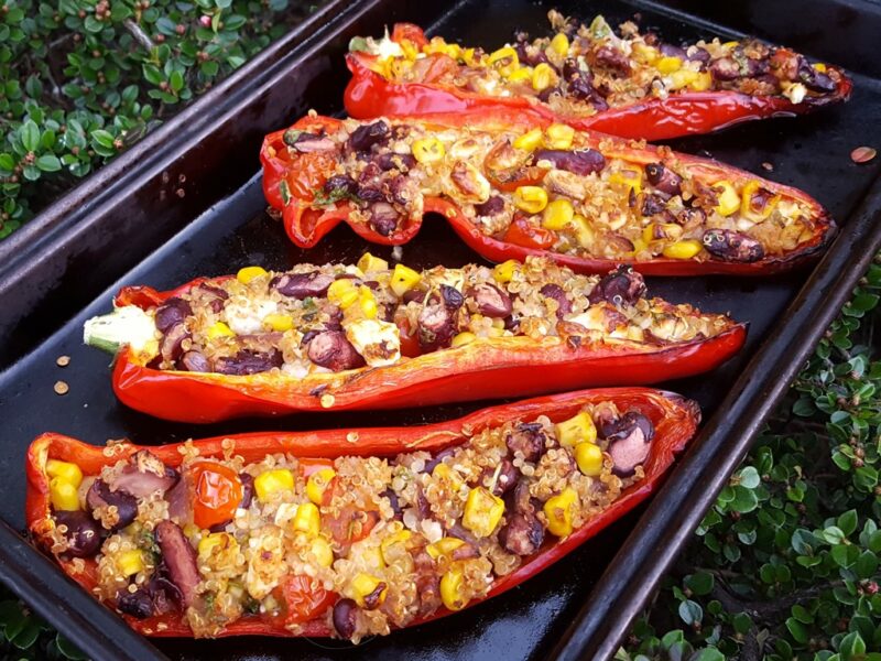 Spicy vegan stuffed romano peppers