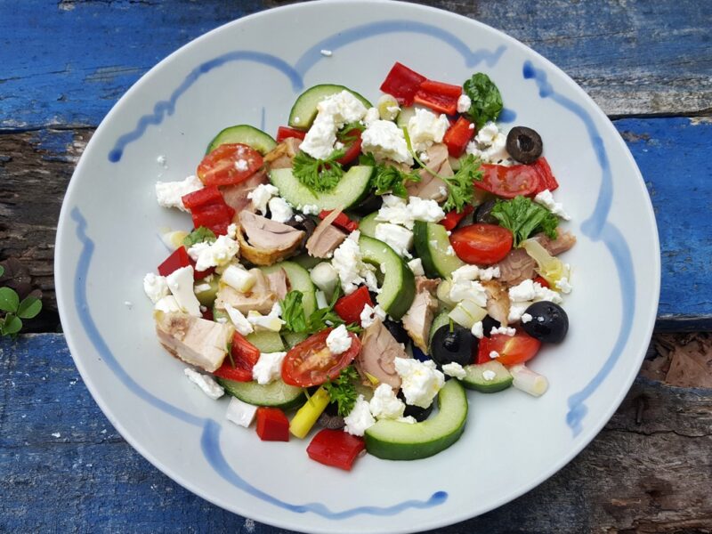 Greek salad with chicken